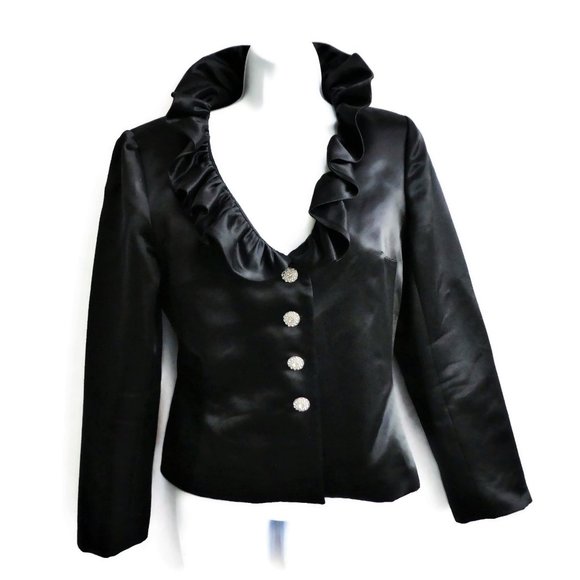 SiLK Vintage 90s Kay Unger Blazer Blouse Elegant Evening Liquid Satin Ruffle M - Picture 10 of 10